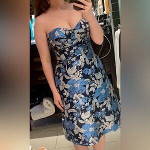 Aidan Mattox Strapless Dress in Blue and White Floral